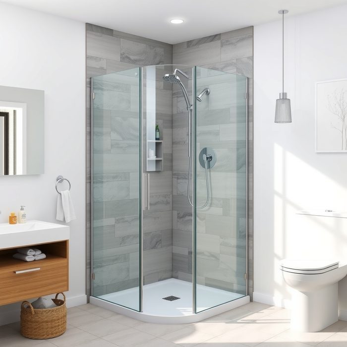 Moderne Dusche mit Keramik und Echtglas